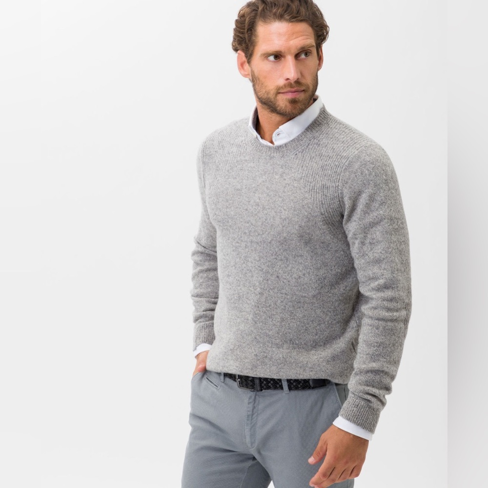 NWT Brax Style Rick Wool Blend Crewneck Sweater in Platin in Size 52, XL